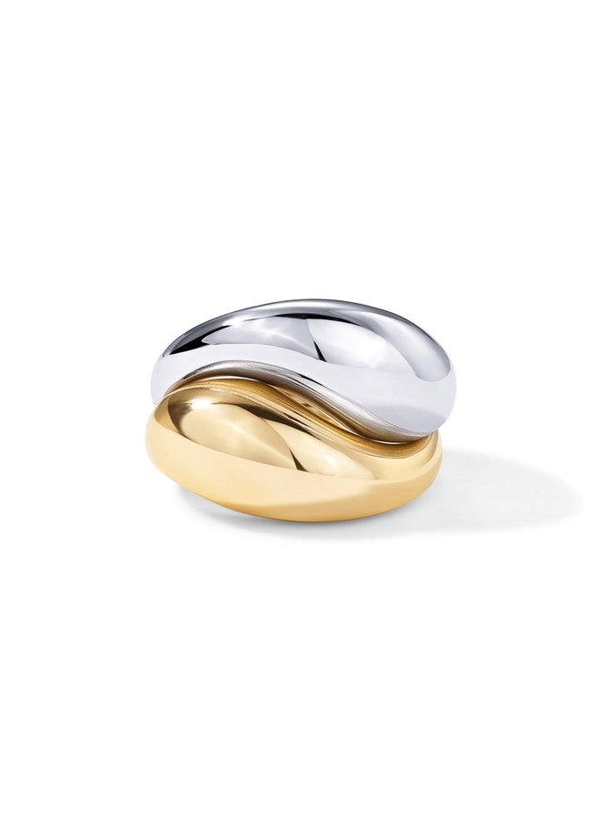 PAVOI 14K Gold Plated Mixed Metal Chunky Two Tone Wavy Dome Rings Pack for Women | Statement Rings Set | Size 7 - Image 1