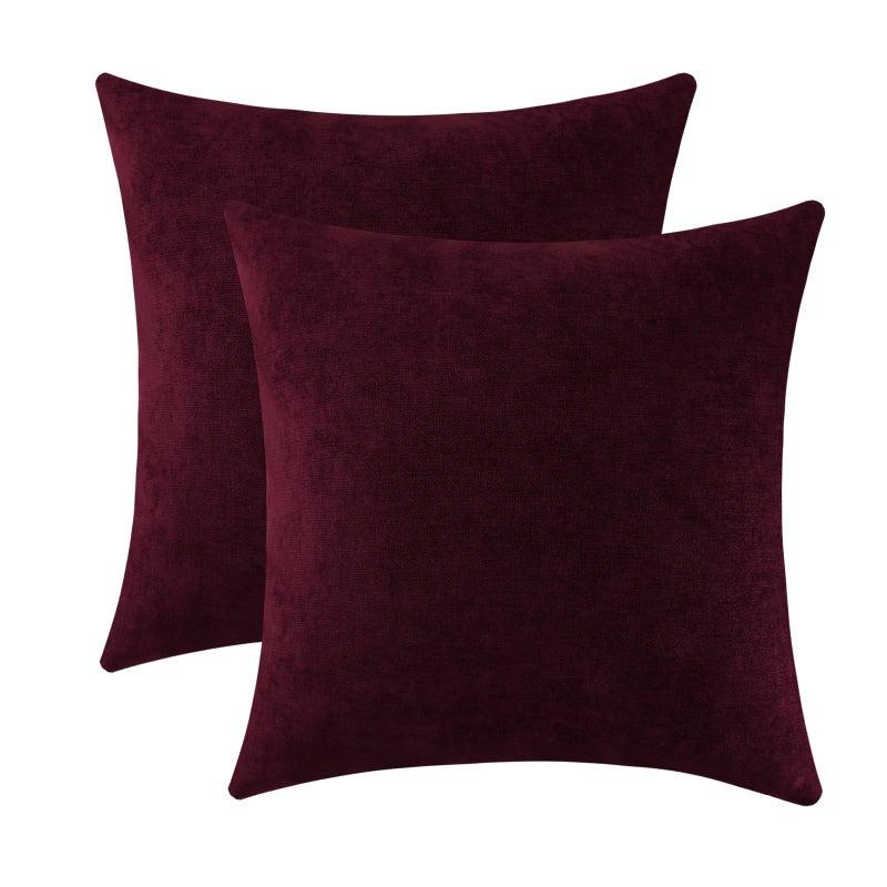 Jeneoo Burgundy Decorative Throw Pillow Covers Soft Chenille Comfy Solid Couch Cushion Case Decor Set of 2 18 x 18 Inches