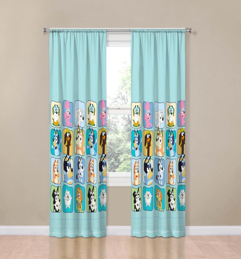 Sunny Side Up Window Curtains for Kids Bedroom 4-Piece Drape Set with 2 Tiebacks, Teal - Bluey, 42" W x 84" L (Pack of 2) - Image 2