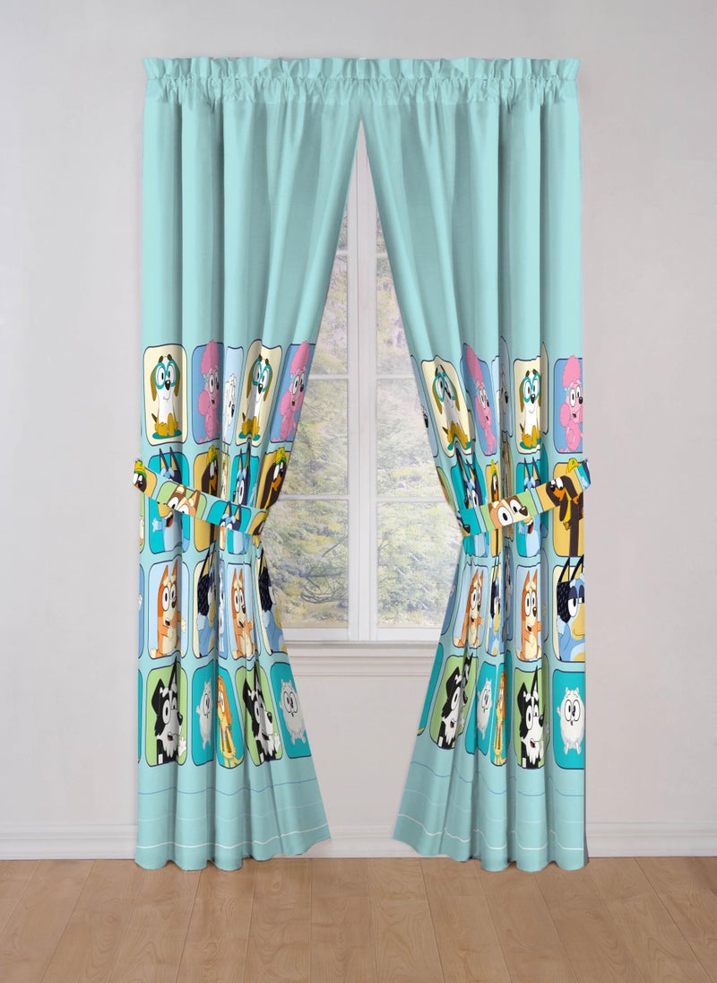 Sunny Side Up Window Curtains for Kids Bedroom 4-Piece Drape Set with 2 Tiebacks, Teal - Bluey, 42" W x 84" L (Pack of 2) - Image 4