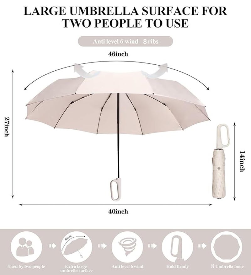 Zemic UV Umbrella with Novelty Carabiner Handle, Travel Umbrellas for Rain and Sun Protection, Windproof Compact, Automatic Open/Close, 8 Ribs, Portable Umbrella for Men and Women (Beige) - Image 5