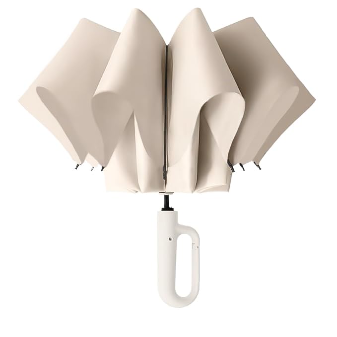 Zemic UV Umbrella with Novelty Carabiner Handle, Travel Umbrellas for Rain and Sun Protection, Windproof Compact, Automatic Open/Close, 8 Ribs, Portable Umbrella for Men and Women (Beige) - Image 1