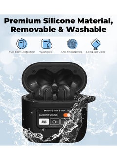 نيبمينينت غطاء لجهاز JBL Tour Pro 2، حافظة واقية من السيليكون الناعم المضاد للصدمات لسماعات JBL Tour Pro 2 اللاسلكية 2023 مع سلسلة مفاتيح، شاشة LCD تعمل باللمس مرئية (أسود)  - Image 5