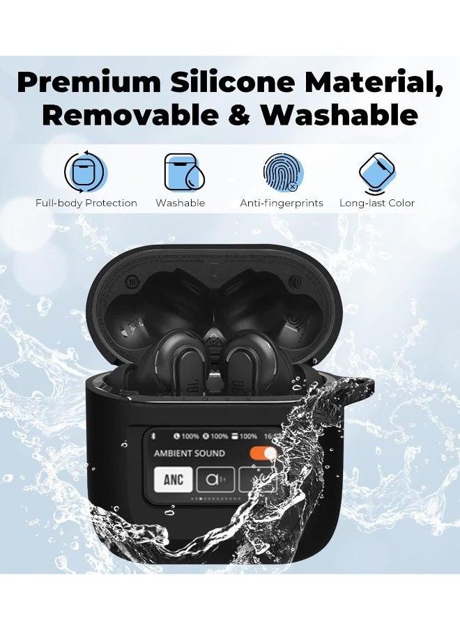 NIBEMINENT - Cover For JBL Tour Pro 2, Soft Silicone Shockproof Protective Skin Case for JBL Tour Pro 2 Wireless Earbuds 2023 with Keychain, LCD Touch Screen Visible (Black) - Image 1