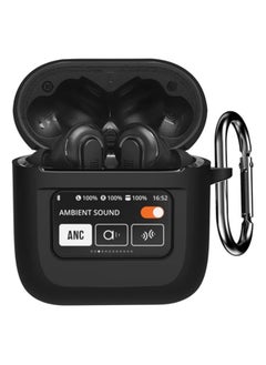 Cover For JBL Tour Pro 2, Soft Silicone Shockproof Protective Skin Case for JBL Tour Pro 2 Wireless Earbuds 2023 with Keychain, LCD Touch Screen Visible (Black)
