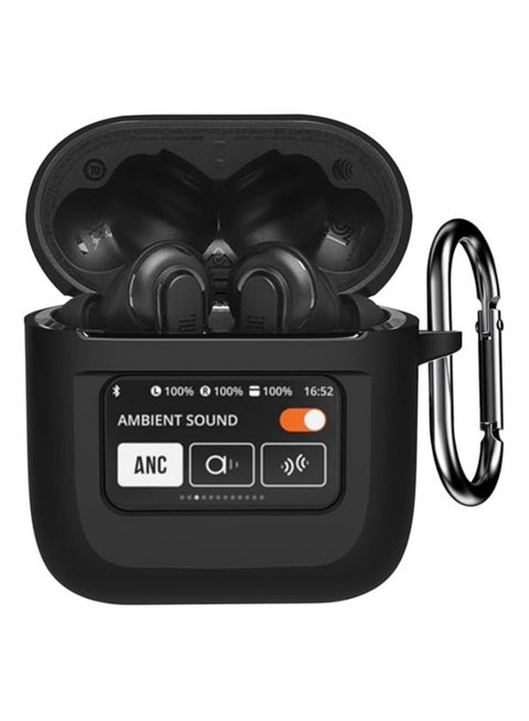 Cover For JBL Tour Pro 2, Soft Silicone Shockproof Protective Skin Case for JBL Tour Pro 2 Wireless Earbuds 2023 with Keychain, LCD Touch Screen Visible (Black)