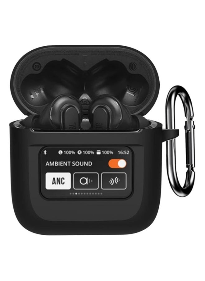 NIBEMINENT - Cover For JBL Tour Pro 2, Soft Silicone Shockproof Protective Skin Case for JBL Tour Pro 2 Wireless Earbuds 2023 with Keychain, LCD Touch Screen Visible (Black) - Image 1