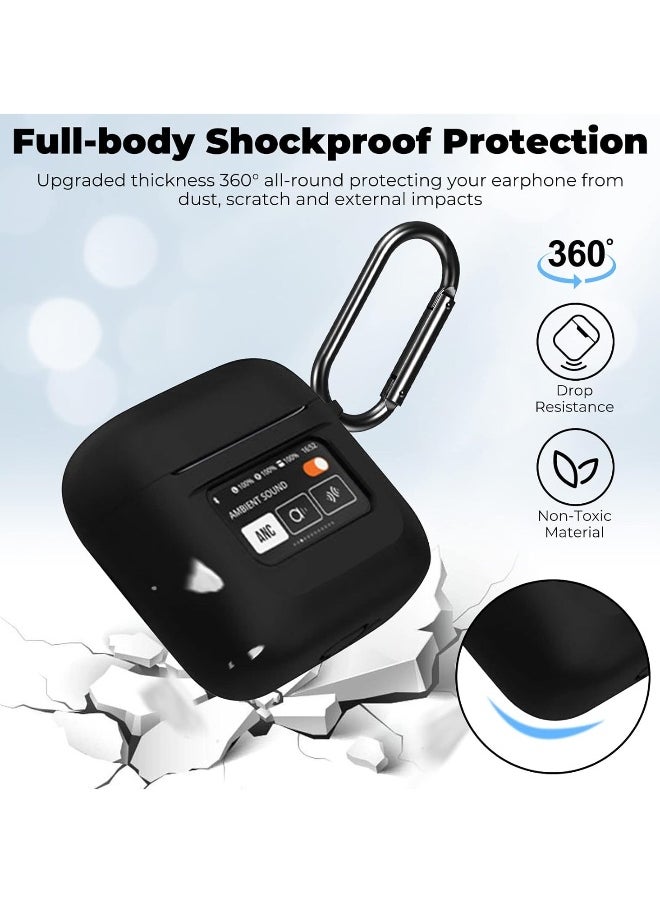NIBEMINENT - Cover For JBL Tour Pro 2, Soft Silicone Shockproof Protective Skin Case for JBL Tour Pro 2 Wireless Earbuds 2023 with Keychain, LCD Touch Screen Visible (Black) - Image 1