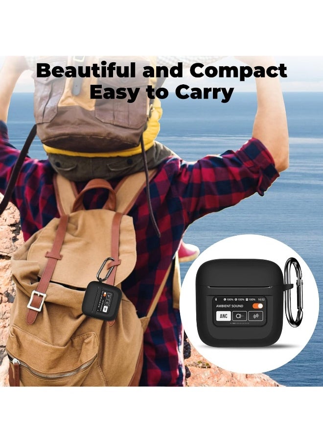 NIBEMINENT - Cover For JBL Tour Pro 2, Soft Silicone Shockproof Protective Skin Case for JBL Tour Pro 2 Wireless Earbuds 2023 with Keychain, LCD Touch Screen Visible (Black) - Image 1