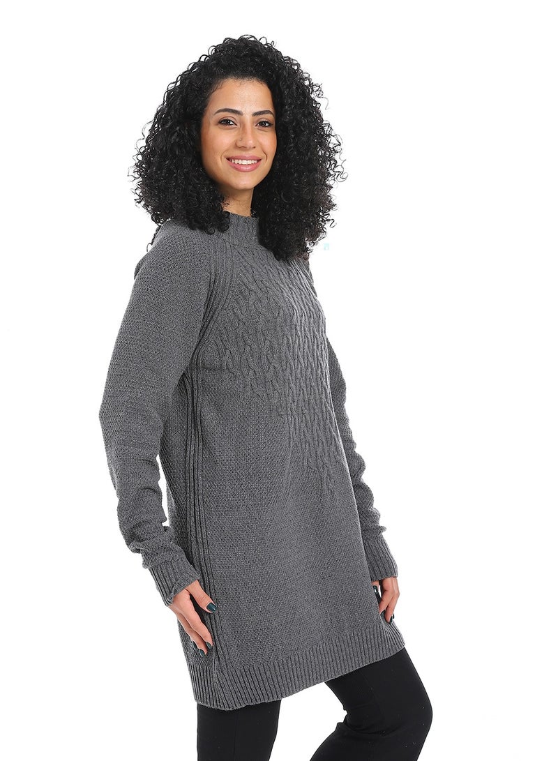 سيزار بلوفر صوف حريمي سادة طويل مزود بتصميمات متعددة - Image 4