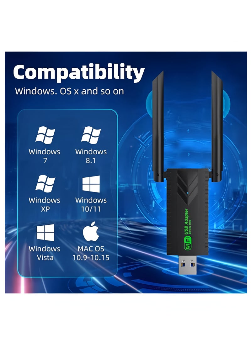 فليفيو محول واي فاي لاسلكي USB، جهاز استقبال خارجي للشبكة اللاسلكية ثنائي النطاق 5.8/2.4 جيجاهرتز بسرعة 1300 ميجابت في الثانية لأجهزة الكمبيوتر المكتبية والمحمولة واللوحية، يدعم أنظمة التشغيل ويندوز 11/10/8/7/فيستا/إكس بي - Image 3