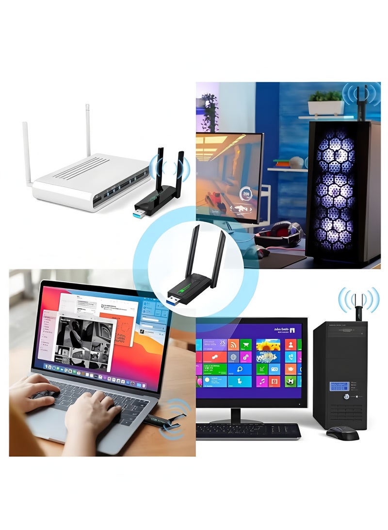 فليفيو محول واي فاي لاسلكي USB، جهاز استقبال خارجي للشبكة اللاسلكية ثنائي النطاق 5.8/2.4 جيجاهرتز بسرعة 1300 ميجابت في الثانية لأجهزة الكمبيوتر المكتبية والمحمولة واللوحية، يدعم أنظمة التشغيل ويندوز 11/10/8/7/فيستا/إكس بي - Image 4