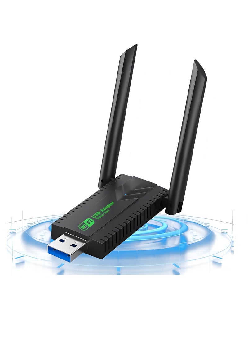 فليفيو محول واي فاي لاسلكي USB، جهاز استقبال خارجي للشبكة اللاسلكية ثنائي النطاق 5.8/2.4 جيجاهرتز بسرعة 1300 ميجابت في الثانية لأجهزة الكمبيوتر المكتبية والمحمولة واللوحية، يدعم أنظمة التشغيل ويندوز 11/10/8/7/فيستا/إكس بي - Image 1
