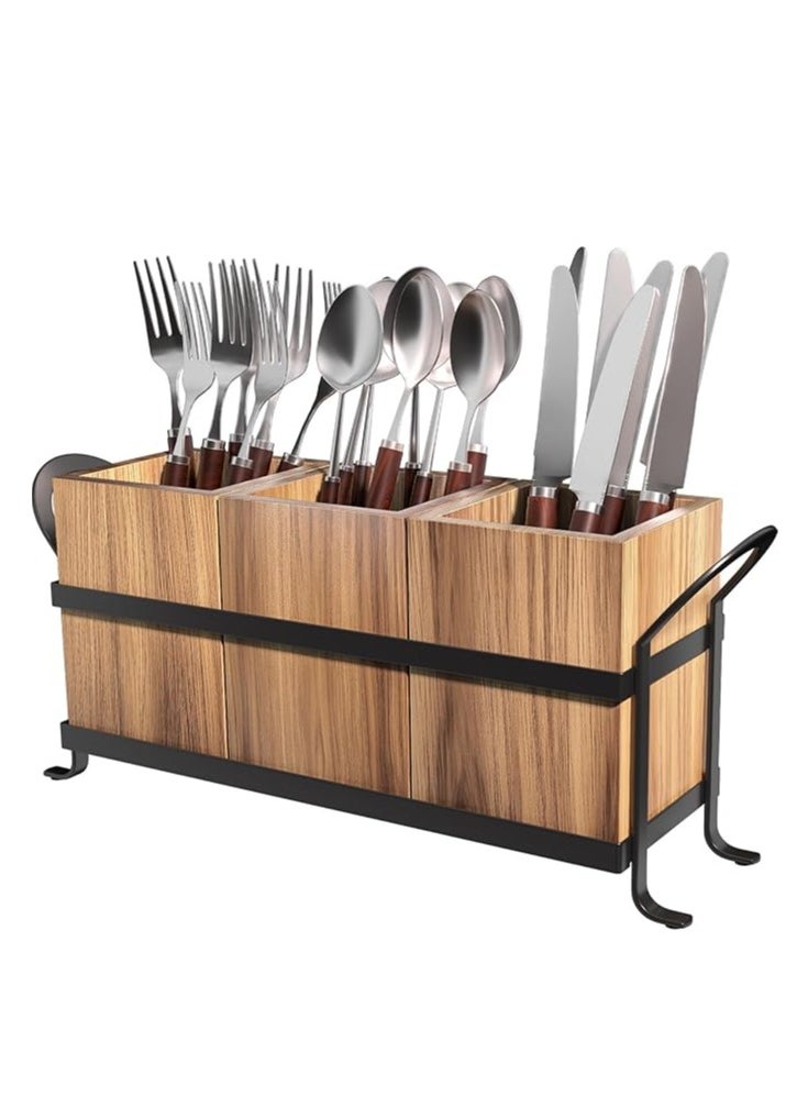 Arabest Utensil Holder for Party - Silverware Caddy with Three Compartments, Detachable, Portable Handle, Stylish Cutlery Holder for Countertop and Outdoor Use  - Image 1