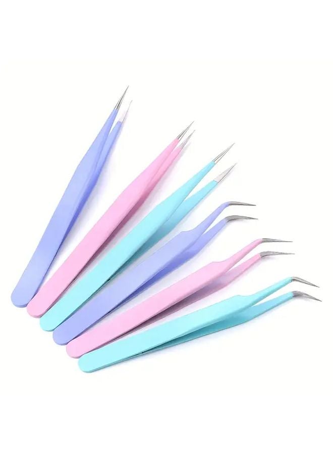 Pink Straight And Curved Head Stainless Steel Precision Tweezers 2pcs Set - Image 2