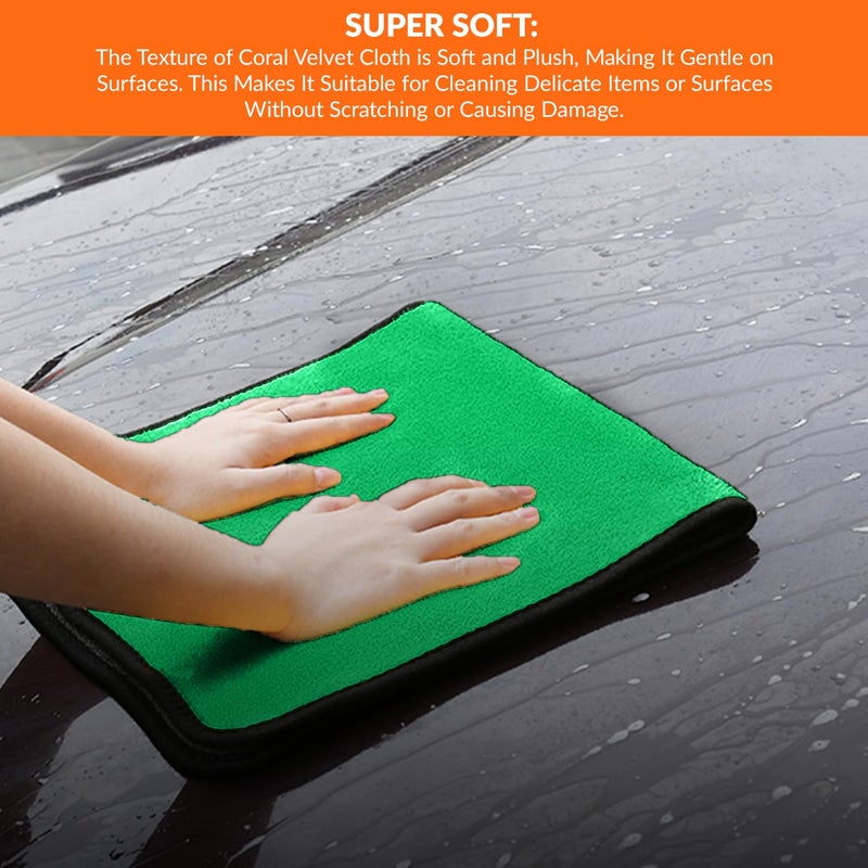 Tukzer Multi-Purpose Coral Velvet Microfiber Cloths for Car Bike| Ultra-Soft Super Absorbent Lint-Free for Exterior Interior Dashboard Cleaning Washing Polishing (500 GSM Blue-Green| 2 Pcs 35 X 75 cm) - Image 3