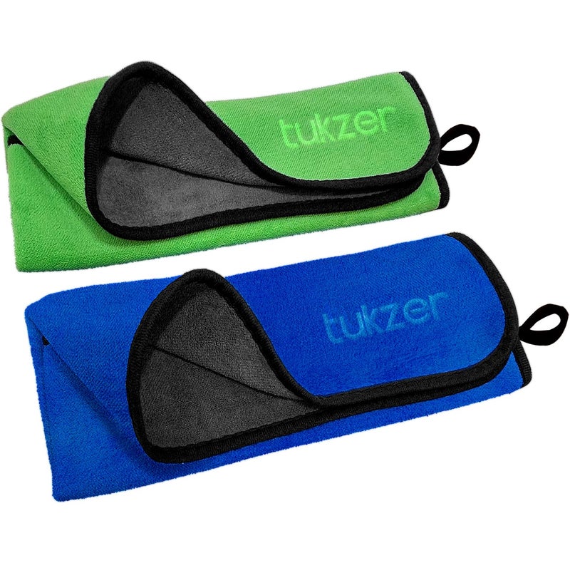 Tukzer Multi-Purpose Coral Velvet Microfiber Cloths for Car Bike| Ultra-Soft Super Absorbent Lint-Free for Exterior Interior Dashboard Cleaning Washing Polishing (500 GSM Blue-Green| 2 Pcs 35 X 75 cm) - Image 1