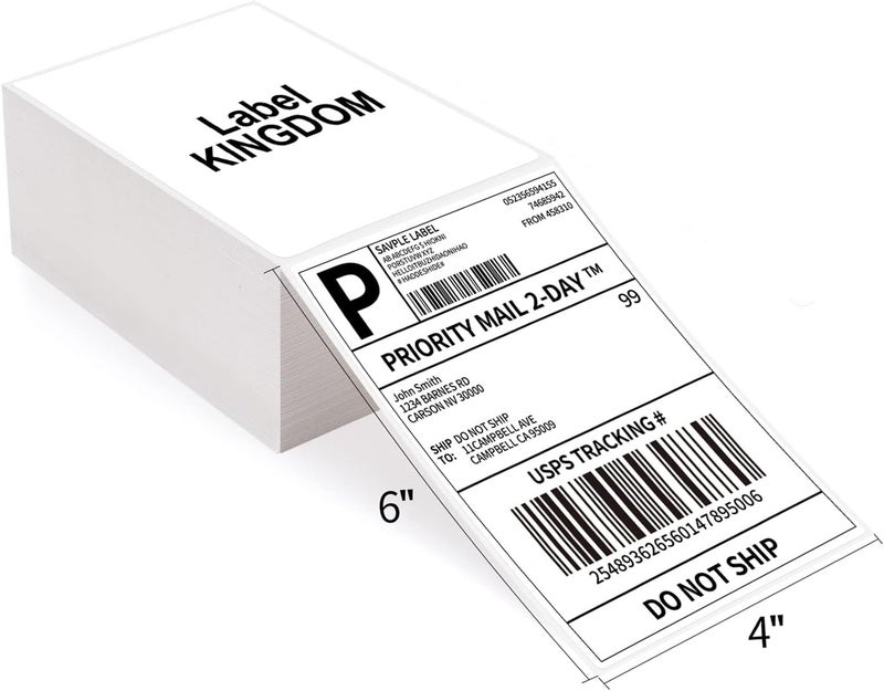 لايبل كينجدوم ورق طباعة حراري 4×6 فان فولد 500 للبريد، متوافق مع طابعات زيبرا مونبين بولونو زينج الحرارية، لاصق للعنوان، 100 مم × 150 مم - Image 1