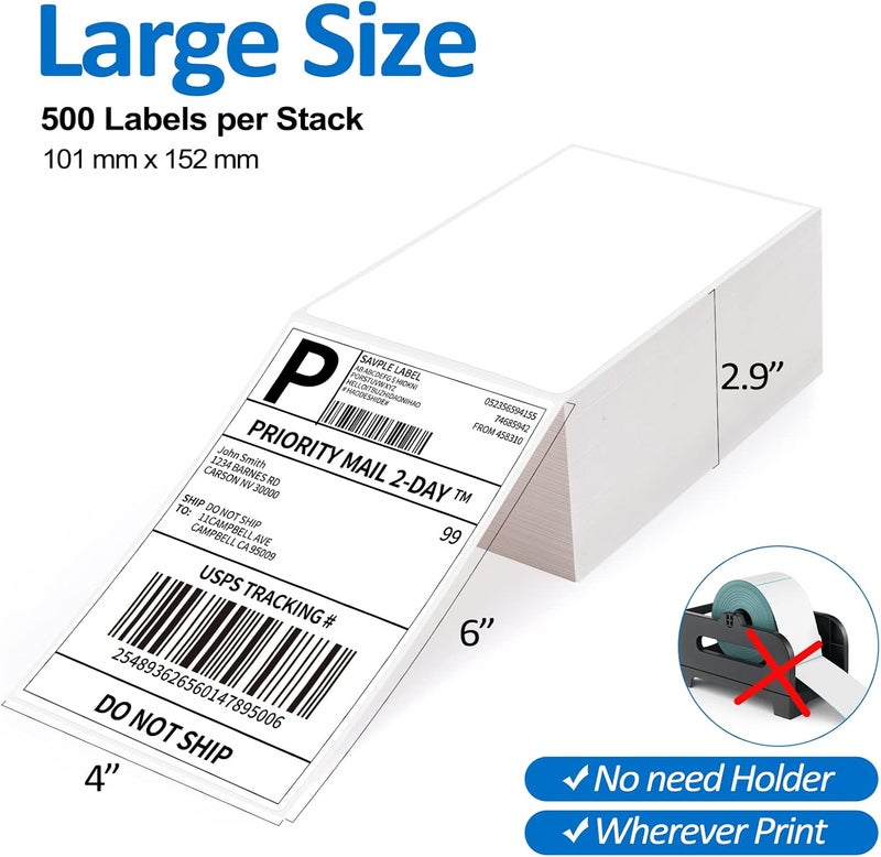 لايبل كينجدوم ورق طباعة حراري 4×6 فان فولد 500 للبريد، متوافق مع طابعات زيبرا مونبين بولونو زينج الحرارية، لاصق للعنوان، 100 مم × 150 مم - Image 3
