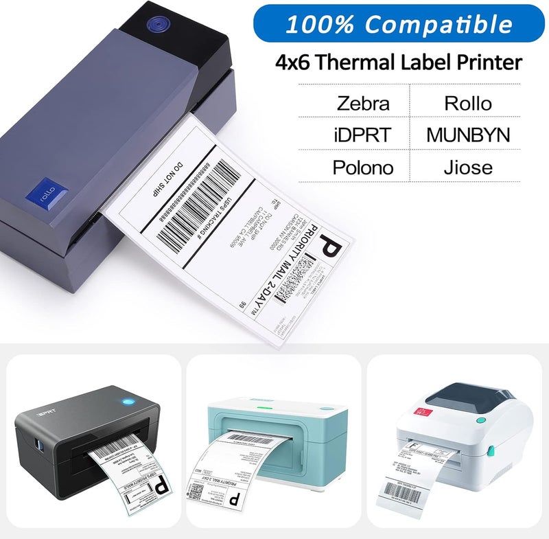 لايبل كينجدوم ورق طباعة حراري 4×6 فان فولد 500 للبريد، متوافق مع طابعات زيبرا مونبين بولونو زينج الحرارية، لاصق للعنوان، 100 مم × 150 مم - Image 2