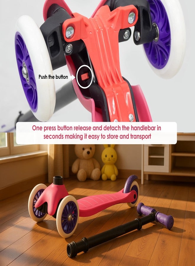 Happy Bear Glide for Kids 2–5 Years | 25 kg Weight Capacity | 3-Level Adjustable Handlebar | Rear Brake | Best Gift Option for Boys and Girls - Pink - Image 3