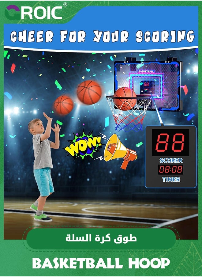 GROIC Mini Basketball Hoop with LED Light Electronic Scoreboard, 20*40cm - Small Basketball Hoop with 1 Ball, Door/Wall Mounted Basketball Hoops Indoor Outdoor for Kids (Game Mode + Counter)  - Image 2