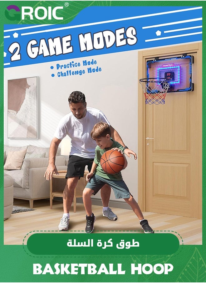 GROIC Mini Basketball Hoop with LED Light Electronic Scoreboard, 20*40cm - Small Basketball Hoop with 1 Ball, Door/Wall Mounted Basketball Hoops Indoor Outdoor for Kids (Game Mode + Counter)  - Image 3