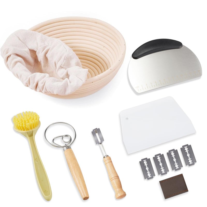 Dimpola Banneton Basket - 9 Inch Banneton Bread Proofing Baskets Sourdough Bread Baking Supplies Kit Proofing Basket Round Proofing Bowls Handmade Rattan Baskets For Making Baking Fermentation - Image 1