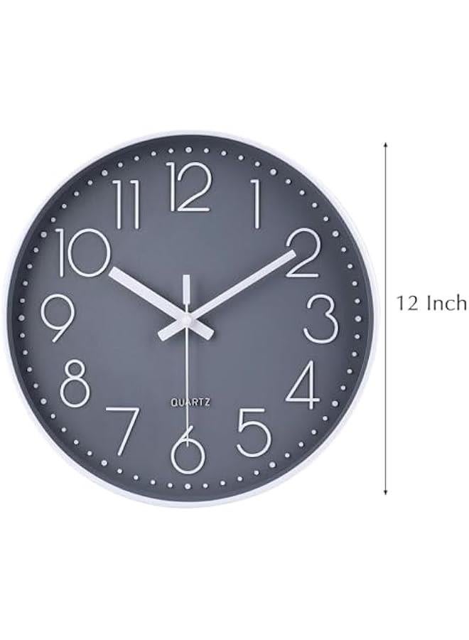 HOOKOR Wall Clock 12 Inch Non-Ticking Silent Battery Operated Round Wall Clock Modern Simple Style Decor Clock for Home,Office,School,Kitchen,Bedroom,Living Room (Grey) - Image 2