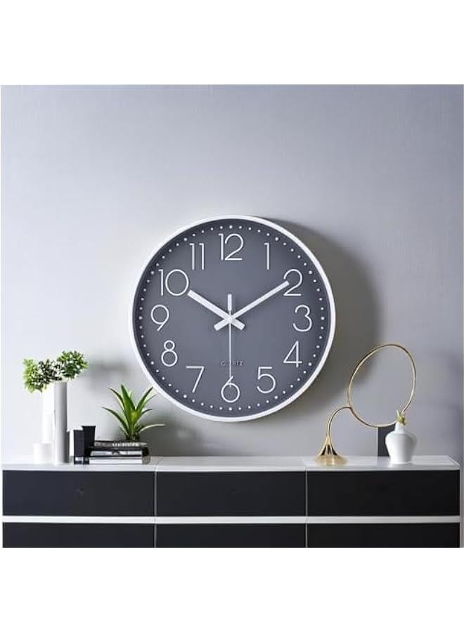 HOOKOR Wall Clock 12 Inch Non-Ticking Silent Battery Operated Round Wall Clock Modern Simple Style Decor Clock for Home,Office,School,Kitchen,Bedroom,Living Room (Grey) - Image 4