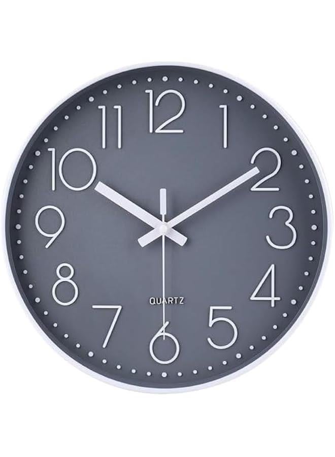 HOOKOR Wall Clock 12 Inch Non-Ticking Silent Battery Operated Round Wall Clock Modern Simple Style Decor Clock for Home,Office,School,Kitchen,Bedroom,Living Room (Grey) - Image 1