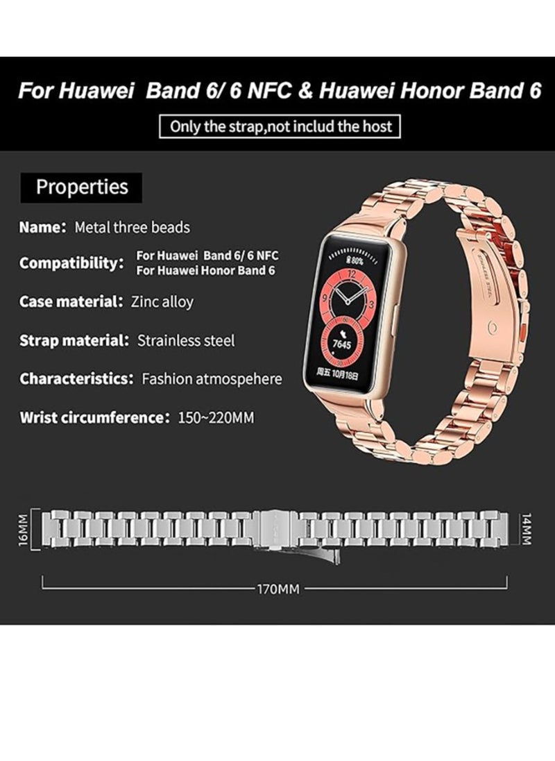 Generic For Huawei Band 6 & Honor Band 6 - Stainless Steel Bracelet Watch Band Strap - Rose Gold  - Image 2