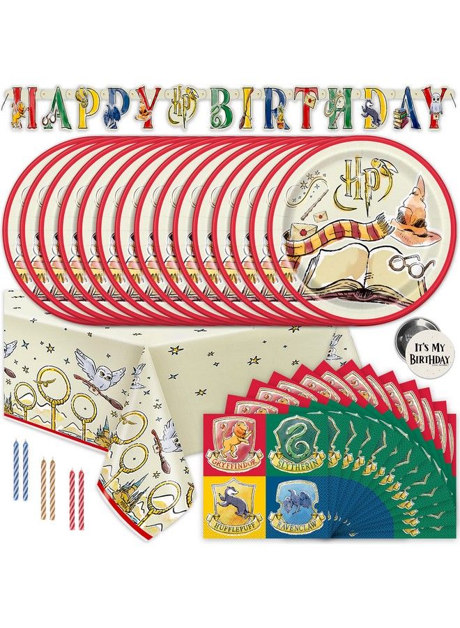 Unique Harry Potter Birthday Decorations Kit ; Harry Potter Birthday Party Supplies ; With Harry Potter Table Cover Banner Dinner Plates Napkins Candles Button ; Serves 16 - Image 2