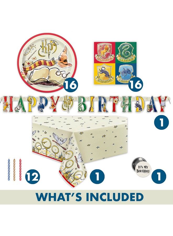 Unique Harry Potter Birthday Decorations Kit ; Harry Potter Birthday Party Supplies ; With Harry Potter Table Cover Banner Dinner Plates Napkins Candles Button ; Serves 16 - Image 4