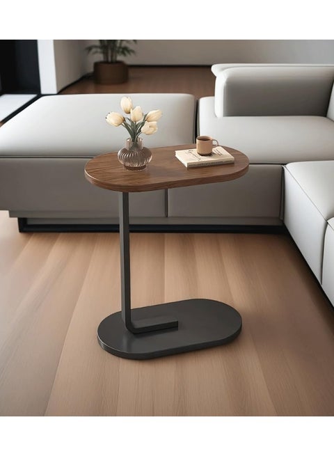 C Shaped Classic End Table, Small Wooden Sofa Side Table with Stable Metal Frame for Home, Office, Balcony and Small Spaces, Outdoor  Indoor Tea Table, Modern Simple Nightstand