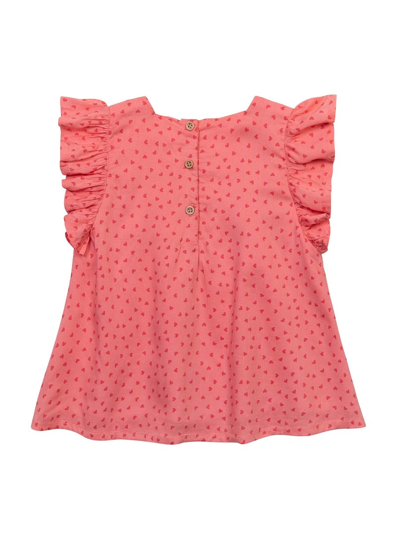 MINOTI Kids Girl Printed Cotton Top with Ruffle Sleeves - Image 2
