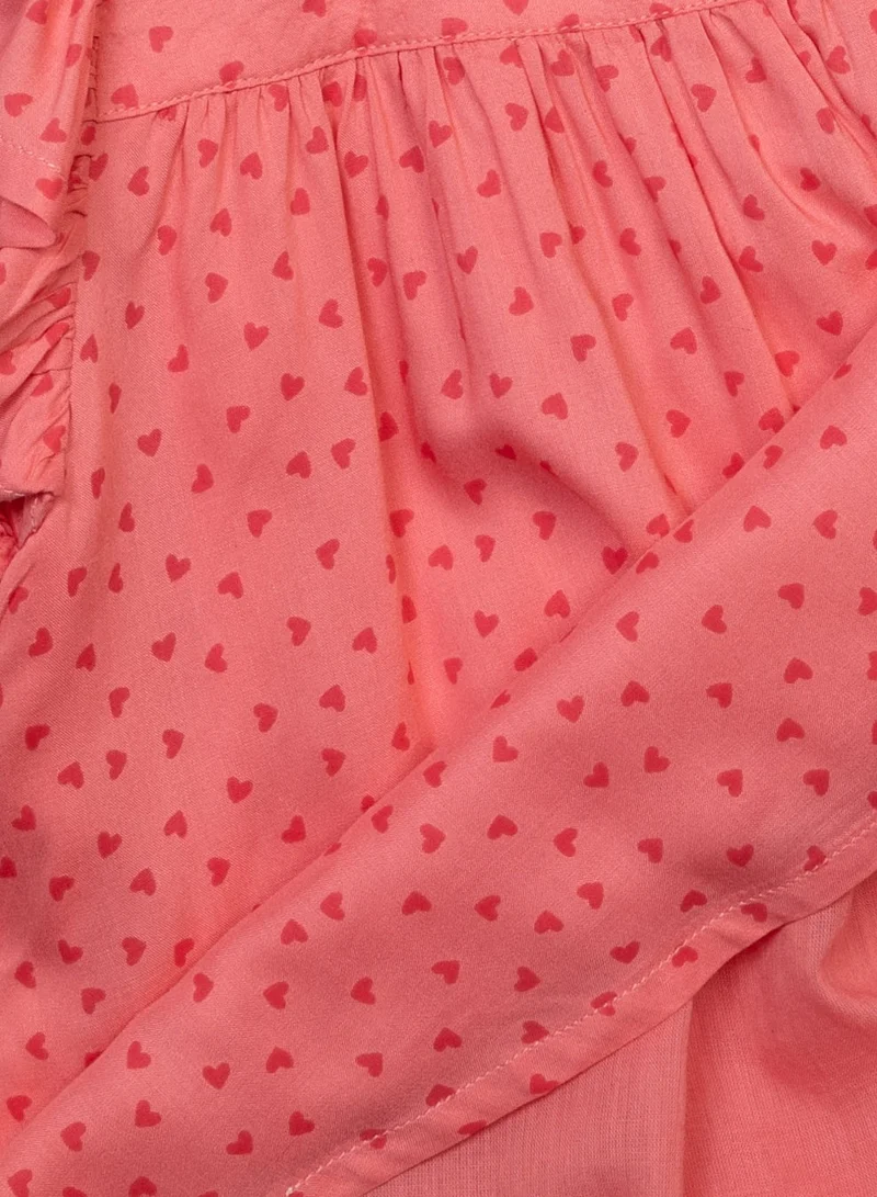 MINOTI Kids Girl Printed Cotton Top with Ruffle Sleeves