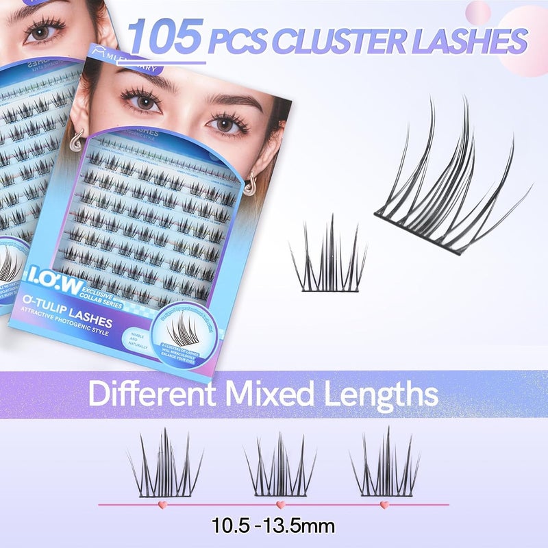MLEN DIARY Natural Lash Clusters with Remover, 114 Pcs Wispy DIY Eyelash Extensions Kit, Handmade Lightweight Compact Design, Gift for Beauty Lovers, C Curl - Image 5