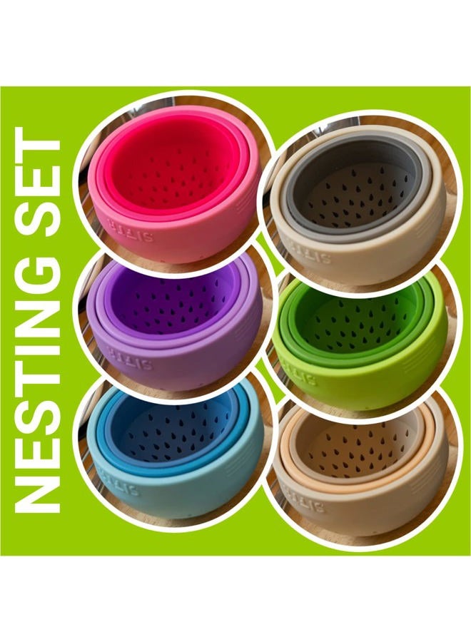 SIFTR (BLUE) Nesting Can Strainer Mini Colander Set - Space Saving Small Colanders and Strainers - Multi Use Kitchen Gadget - Silicone Can Strainer - Image 4