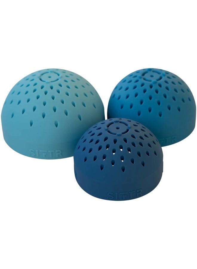 SIFTR (BLUE) Nesting Can Strainer Mini Colander Set - Space Saving Small Colanders and Strainers - Multi Use Kitchen Gadget - Silicone Can Strainer - Image 1