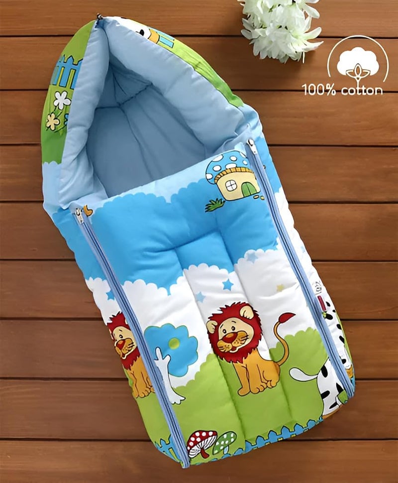 FILLOXY Baby Sleeping Bag in Muslin Cotton Material for Newborns | Soft & Skin Friendly Wrapper Lightweight Cushioned Infant Sack Easy to Carry Wash 0-6 Months (Blue Jungle) (Blue Jungle) - Image 2