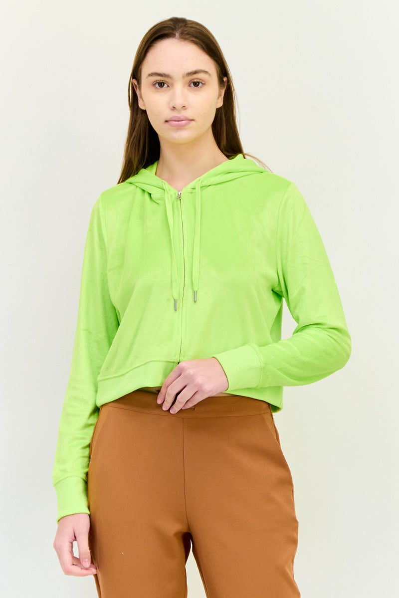 Aerie هودي كامل بسحاب بأكمام طويلة للنساء، لون ليموني - Image 1