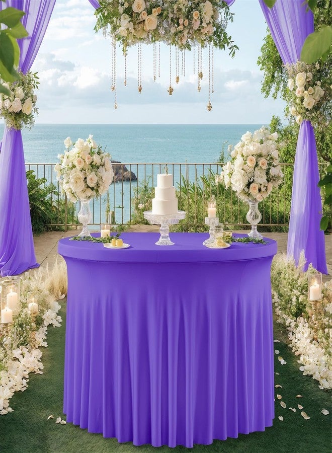 Gaderth Round Spandex Table Cloth for 60inch Table,Wrinkle Free and Stretchy Round Table Cloths with Skirt for Wedding Birthday Parties Banquet Purple - Image 1