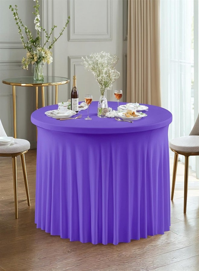 Gaderth Round Spandex Table Cloth for 60inch Table,Wrinkle Free and Stretchy Round Table Cloths with Skirt for Wedding Birthday Parties Banquet Purple - Image 3