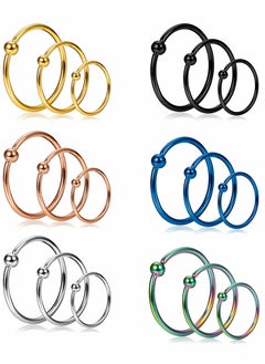 SYOSI 18Pcs 20g Stainless Steel Nose Ring Hoop Septum Ring Cartilage Helix Ear Piercing 6mm 8mm 10mm  - Image 1