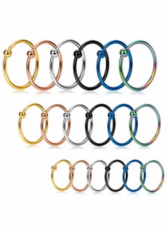 SYOSI 18Pcs 20g Stainless Steel Nose Ring Hoop Septum Ring Cartilage Helix Ear Piercing 6mm 8mm 10mm  - Image 2