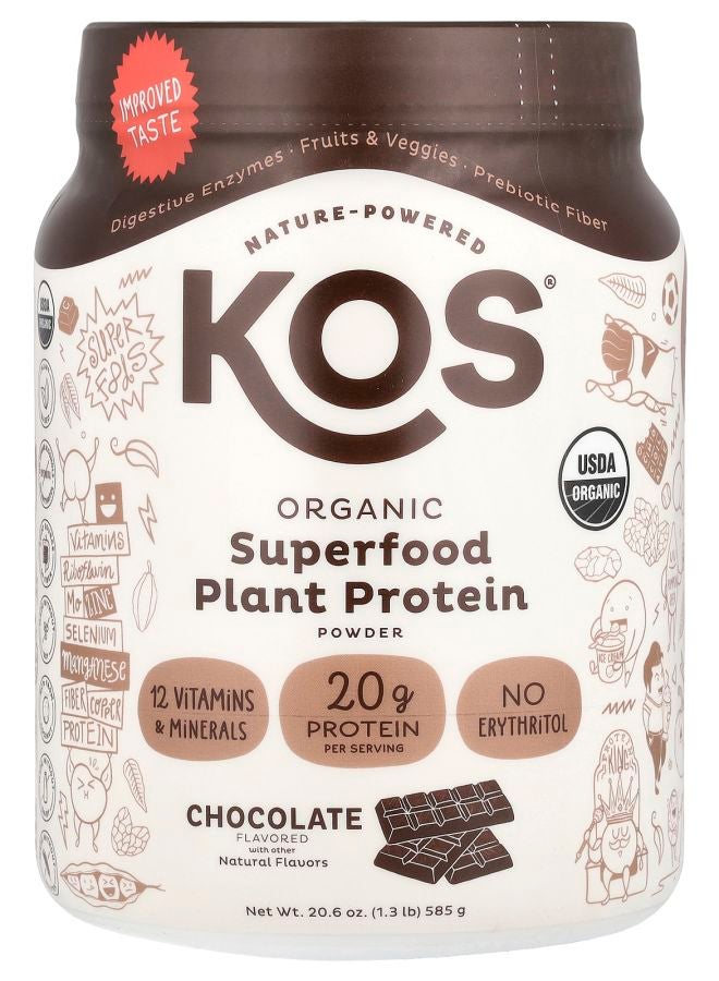 KOS Organic Superfood Plant Protein Powder Chocolate 1.3 lb (585 g)