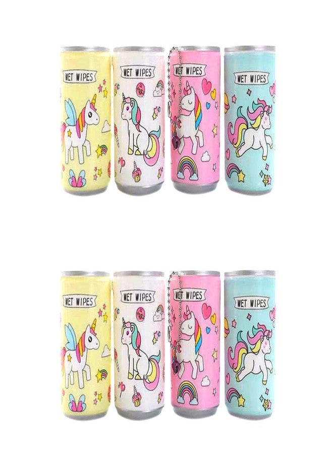 SAMVARDHAN Pack of 8 Unicorn Tin Shape Mini Wet Wipes Tissue, Extremely Portable Tin (Color may vary as Per Availability) - Image 1