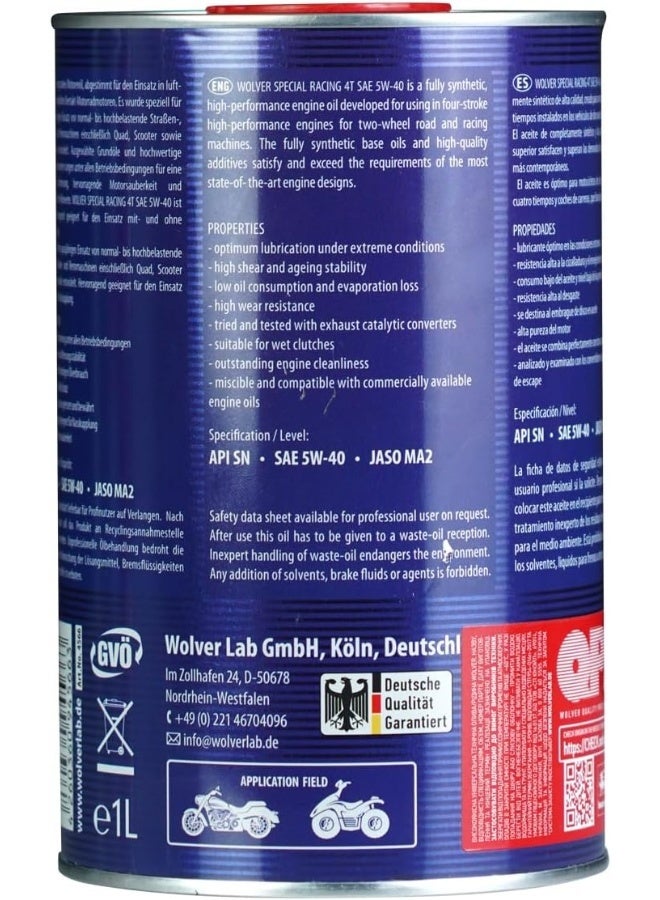 WOLVER زيت محرك وولفر سبشل ريسينغ 4T 5W-40 صناعي بالكامل 1 لتر - Image 3