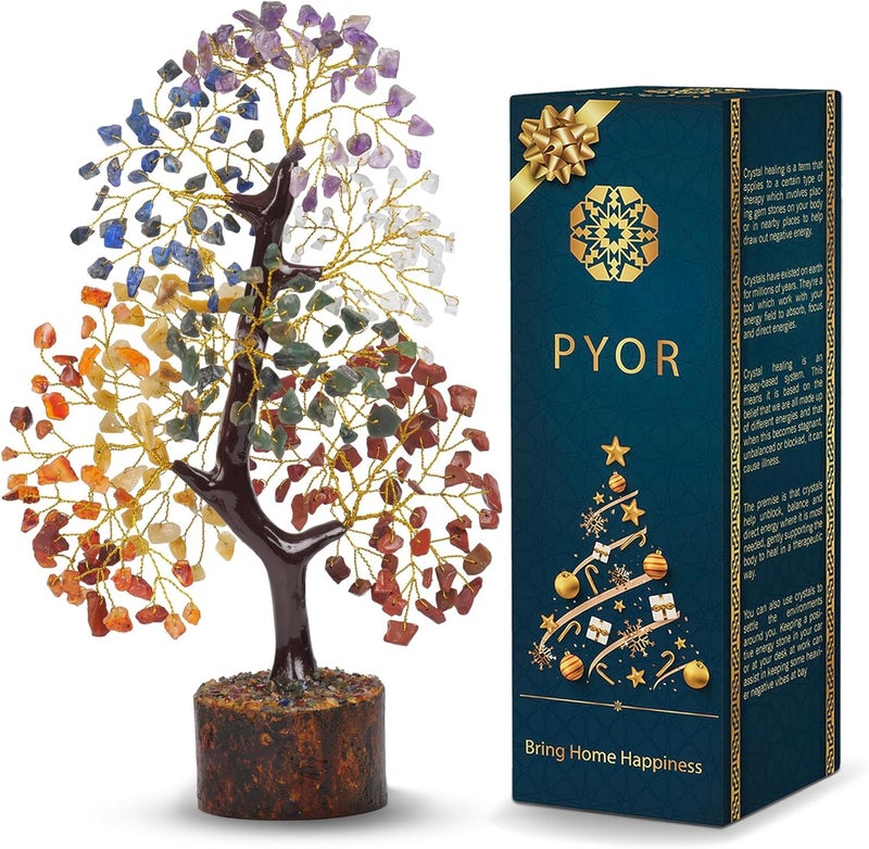 PYOR Chakra Tree Crystals and Healing Stones Good Luck Gifts for Women Crystal Tree Home Office Decor Crystals Chakra Decor 300 Chakra Gemstones 1012 Money Trees
